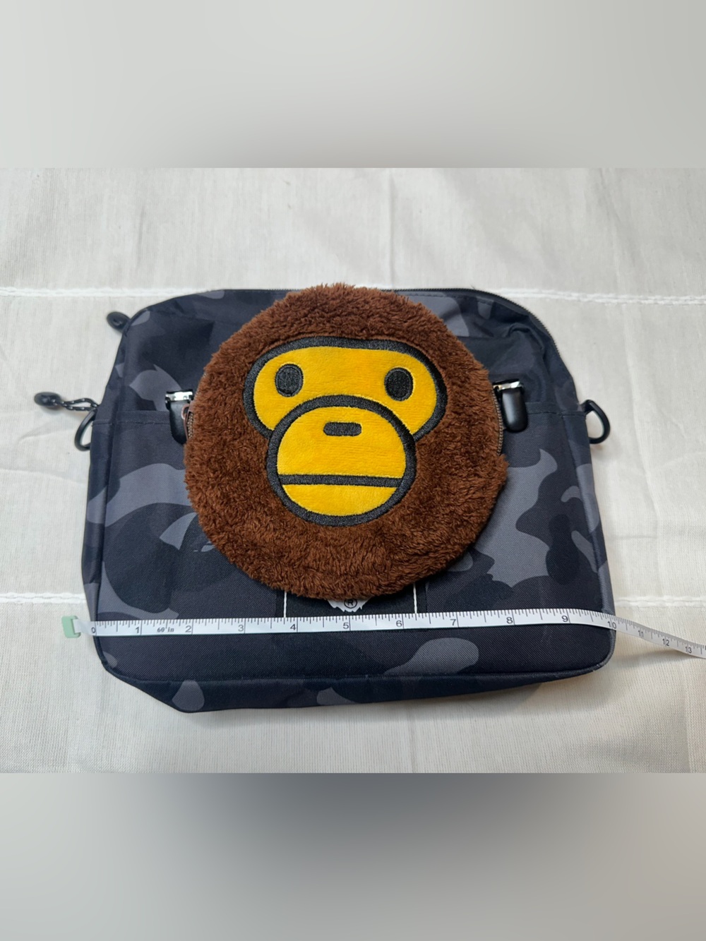 Bape Brown Plush Ape Face Coin Pouch with Yellow Accent